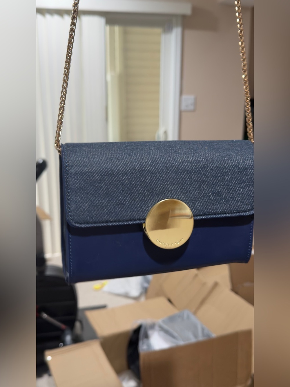 Charles & Keith Denim-Trim Navy Crossbody with Gold Hardware - Picture 5 of 17